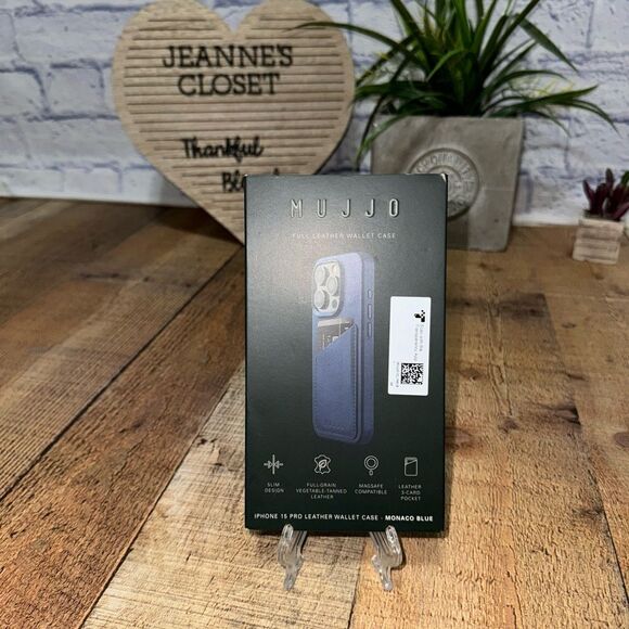 FULL LEATHER WALLET CASE FOR IPHONE 15 PRO, Blue - Picture 7 of 8